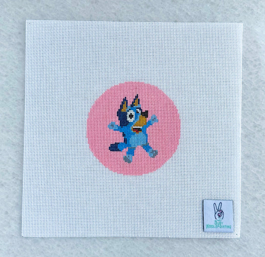 Blue dog heeler stitch painted needlepoint canvas